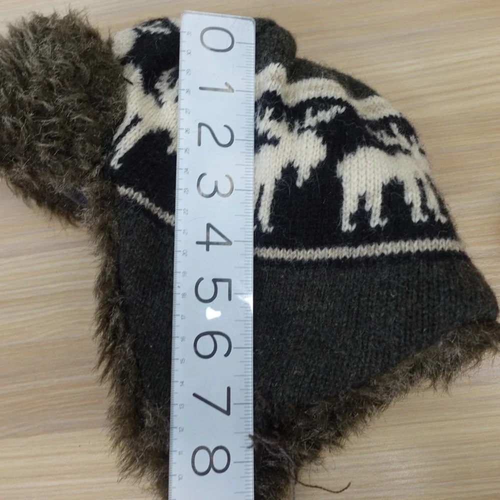 Trapper Hat Kids Green Reindeer Wool Aviator Faux Fur Trim Winter BLACK RIVET